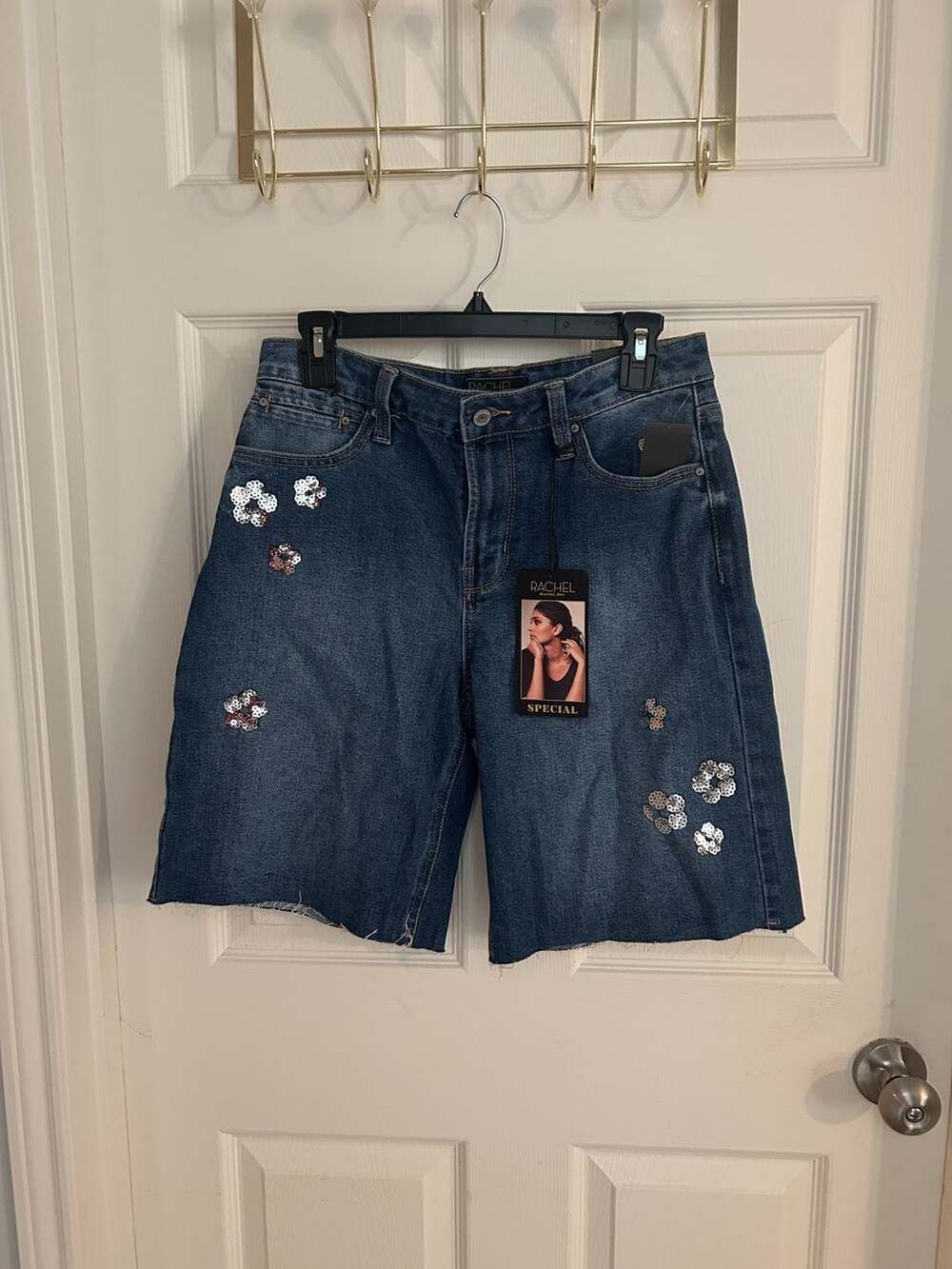 Rachel Rachel Roy Sequin Patch Denim Shorts Size 6/28